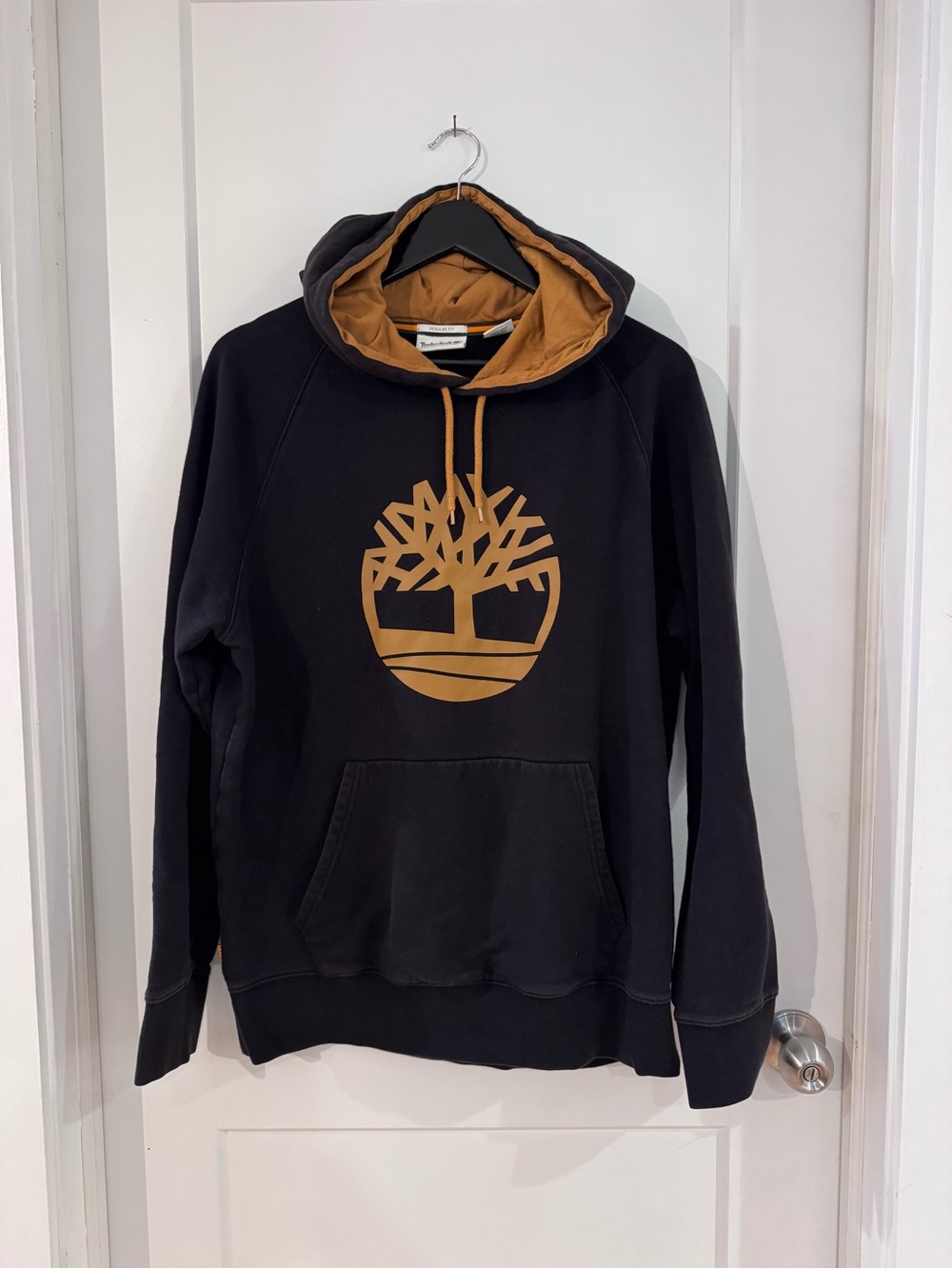 Timberland Black Hoodie with Tan Logo & Lined Hood